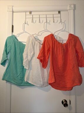 Micheal Stars Off-Shoulder Gauze Top - White, Coral, Mint